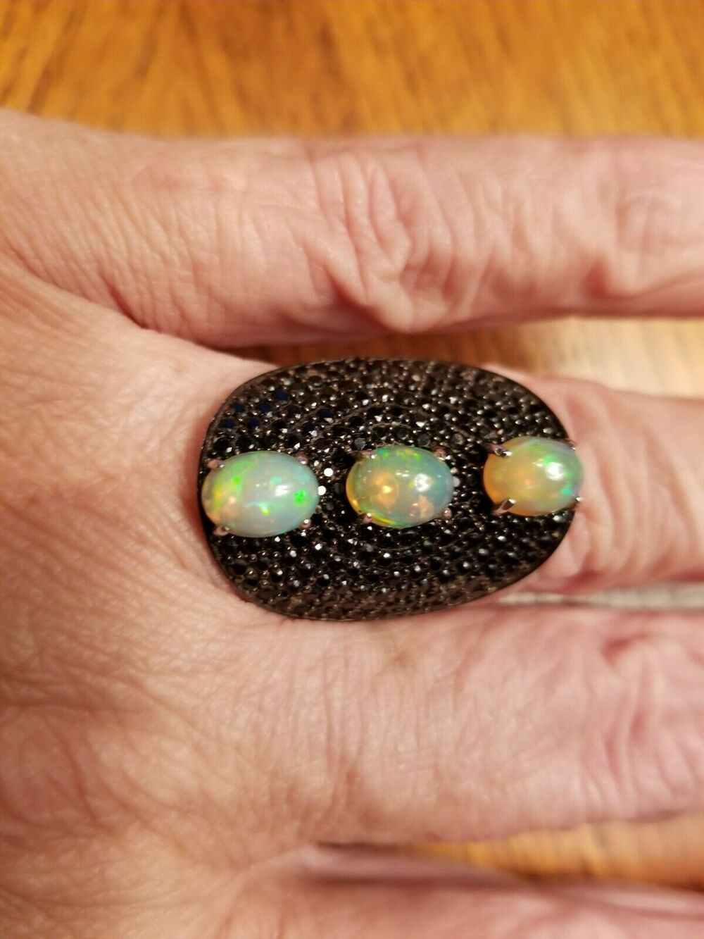 Carol Brodie Rarities Opal and Black Spinel Sterling Silver Ring SZ 8.5 J100322